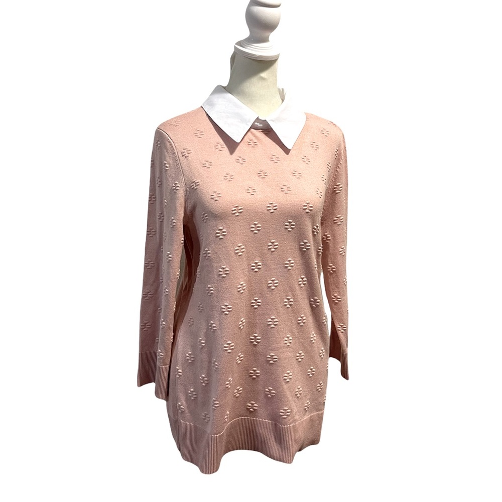 Cable & Gauge Pink Crewneck Sweater with White Collar